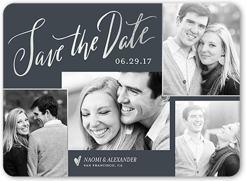 Luminous Collage Save The Date, Gray, 6x8 Flat, 100% Recycled Cardstock , Rounded