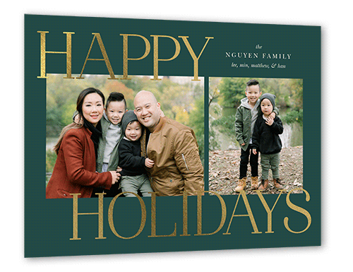 Luminous Lettering Holiday Card, Gold Foil, Green, 6x8 Flat, Holiday, Matte, Signature Smooth Cardstock, Square