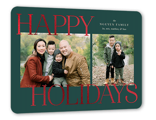 Luminous Lettering Holiday Card, Red Foil, Green, 6x8 Flat, Holiday, Matte, Signature Smooth Cardstock, Rounded