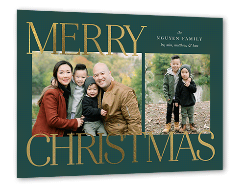 Luminous Lettering Holiday Card, Green, Gold Foil, 6x8 Flat, Christmas, Matte, Signature Smooth Cardstock, Square