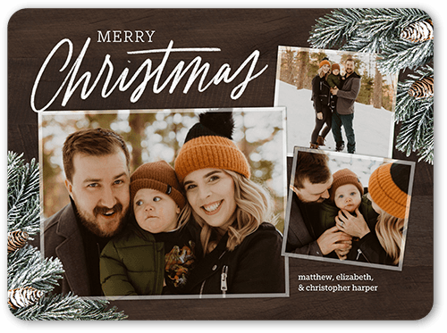 Frosted Pine Holiday Card, Brown, 6x8 Flat, Christmas, Signature Smooth Cardstock, Rounded