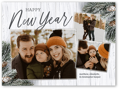 Frosted Pine Holiday Card, White, 6x8 Flat, New Year, Luxe Double-Thick Cardstock, Square