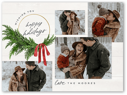 Handwritten Wreath Holiday Card, White, 6x8 Flat, Holiday, Luxe Double-Thick Cardstock, Square