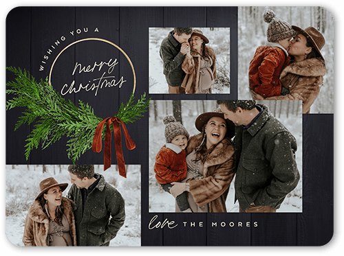 Handwritten Wreath Holiday Card, Black, 6x8 Flat, Christmas, 100% Recycled Cardstock , Rounded, Black