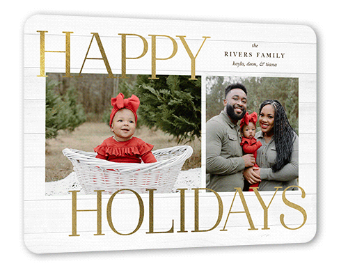 Rustic Foil Stamped Holiday Card, White, Gold Foil, 6x8 Flat, Holiday, Matte, Signature Smooth Cardstock, Rounded