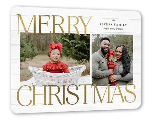 Rustic Foil Stamped Holiday Card, White, Gold Foil, 6x8 Flat, Christmas, Matte, Signature Smooth Cardstock, Rounded