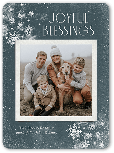 Snowy Elegance Holiday Card, Blue, 6x8 Flat, Religious, 100% Recycled Cardstock , Rounded