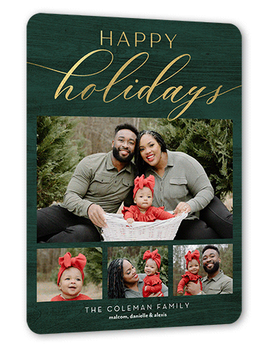 Rustic Festive Moments Holiday Card, Gold Foil, Green, 6x8 Flat, Holiday, Signature Smooth Cardstock, Rounded