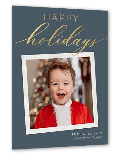 Traditional Festive Foil Holiday Card, Blue, Gold Foil, 6x8 Flat, Holiday, Matte, Signature Smooth Cardstock, Square