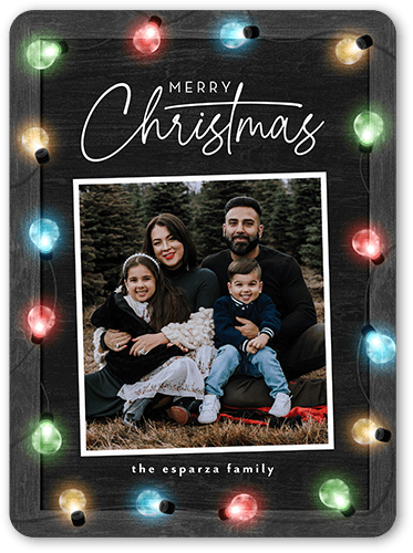 Colorful Bulb Lights Holiday Card, Black, 6x8 Flat, Christmas, Signature Smooth Cardstock, Rounded, Black