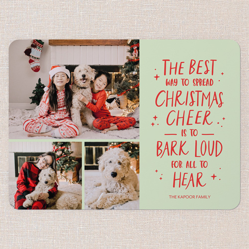 Canine Cheer Holiday Card, Green, 6x8 Flat, Christmas, Signature Smooth Cardstock, Rounded
