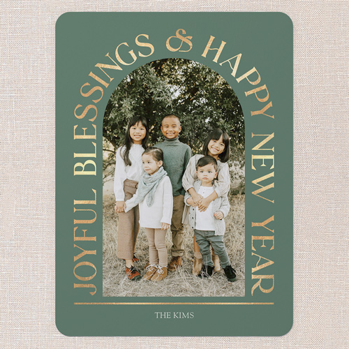 Arch Deco Holiday Card, Green, 6x8 Flat, Religious, 100% Recycled Cardstock , Rounded, Avocado