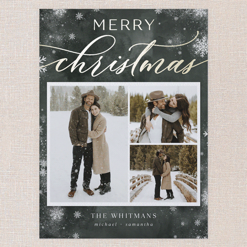Stunning Snowfall Holiday Card, Gold Foil, Green, 6x8 Flat, Christmas, Signature Smooth Cardstock, Square, Green