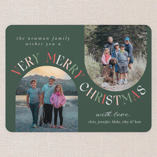 Wavy Pairing Holiday Card, Green, 6x8 Flat, Christmas, Pearl Shimmer Cardstock, Rounded, Tree