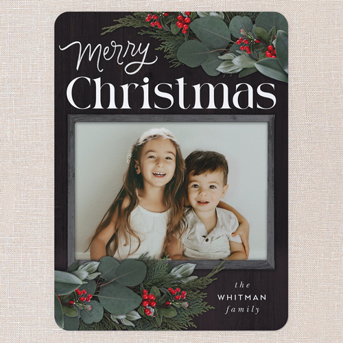 Framed Evergreen Holiday Card, Black, 6x8 Flat, Christmas, 100% Recycled Cardstock , Rounded, Black