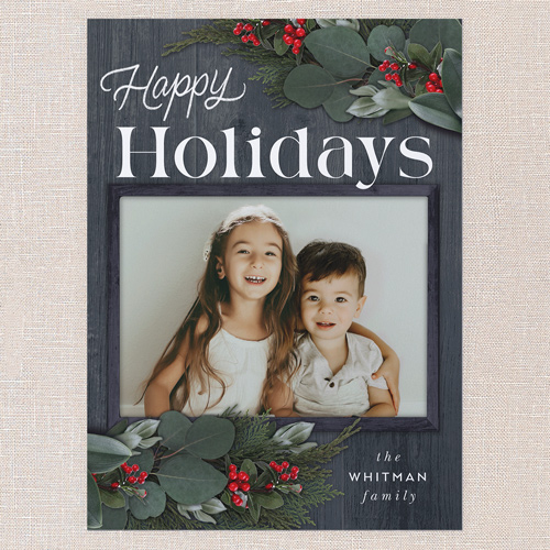 Framed Evergreen Holiday Card, Blue, 6x8 Flat, Holiday, Pearl Shimmer Cardstock, Square, Blue