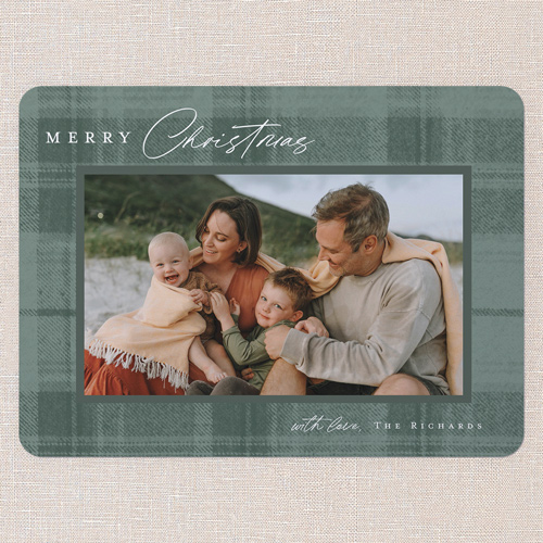 Tonal Plaid Holiday Card, Beige, 6x8 Flat, Christmas, Pearl Shimmer Cardstock, Rounded, Quarry