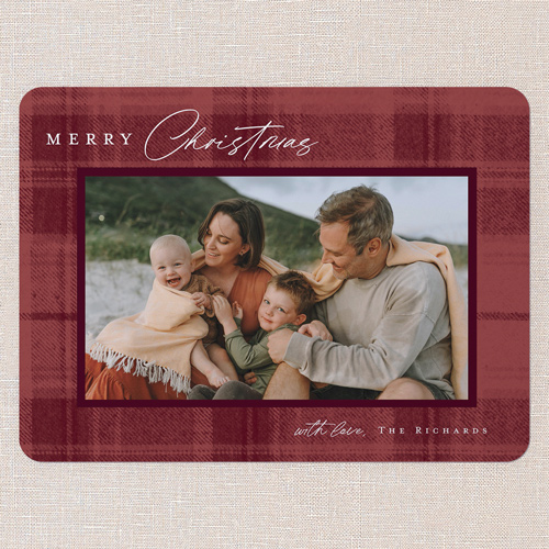 Tonal Plaid Holiday Card, Red, 6x8 Flat, Christmas, Signature Smooth Cardstock, Rounded, Velvet