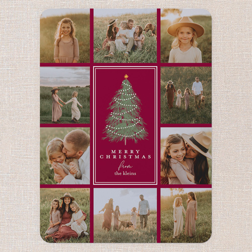 Editable Tree Layout Holiday Card, Red, 6x8 Flat, Christmas, Pearl Shimmer Cardstock, Rounded, Cabernet