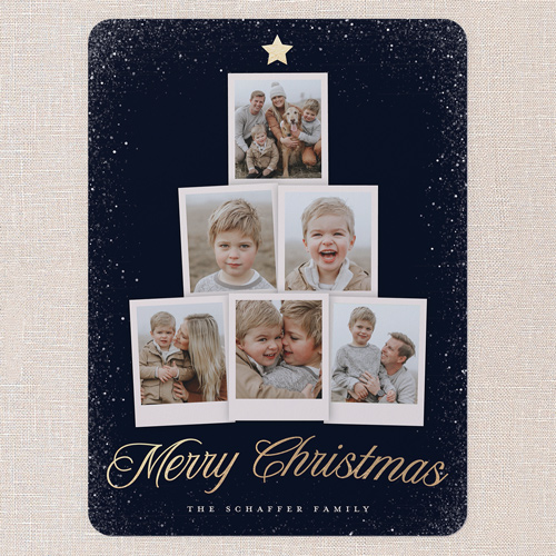 Snapshot Tree Holiday Card, Black, 6x8 Flat, Christmas, Pearl Shimmer Cardstock, Rounded, Black