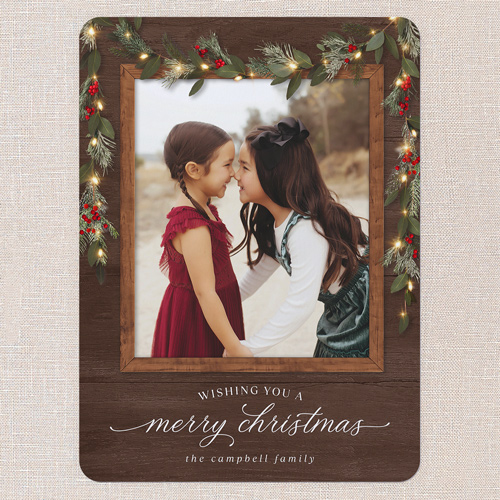 Gorgeous Frosty Garland Holiday Card, Brown, none, 6x8 Flat, Christmas, 100% Recycled Cardstock , Rounded, Deep Chocolate