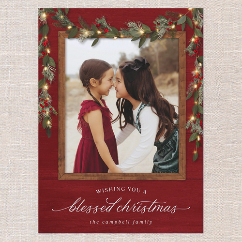 Gorgeous Frosty Garland Holiday Card, Red, none, 6x8 Flat, Religious, Pearl Shimmer Cardstock, Square, Radish