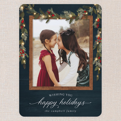 Gorgeous Frosty Garland Holiday Card, none, Blue, 6x8 Flat, Holiday, 100% Recycled Cardstock , Rounded, Slate Blue