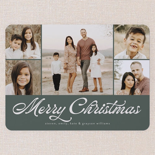 Timeless Gallery Holiday Card, Green, 6x8 Flat, Christmas, Pearl Shimmer Cardstock, Rounded, Forest