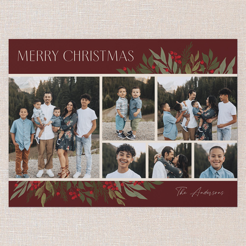 Botanicals Gallery Holiday Card, Red, 6x8 Flat, Christmas, Pearl Shimmer Cardstock, Square, Velvet