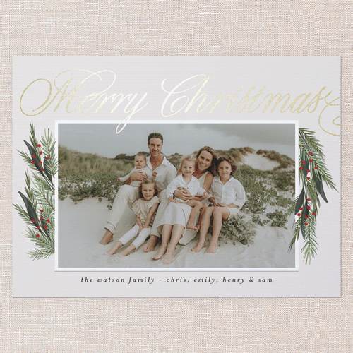 Winter Retreat Holiday Card, Gold Foil, White, 6x8 Flat, Christmas, Luxe Double-Thick Cardstock, Square, White