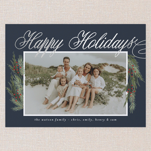 Winter Retreat Holiday Card, Blue, Silver Foil, 6x8 Flat, Holiday, Signature Smooth Cardstock, Square, Blue