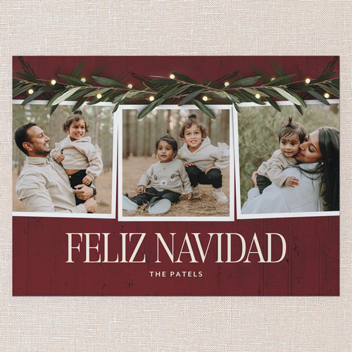 Beaming Laurel Holiday Card, Red, none, 6x8 Flat, Feliz Navidad, Signature Smooth Cardstock, Square, Red