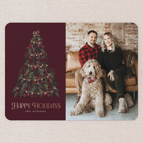 Beautiful Tree Holiday Card, Red, 6x8 Flat, Holiday, Pearl Shimmer Cardstock, Rounded, Rich Burgundy