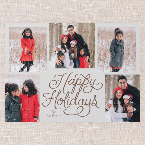 Calligraphic Pen Holiday Card, Brown, 6x8 Flat, Holiday, Pearl Shimmer Cardstock, Square, Clove