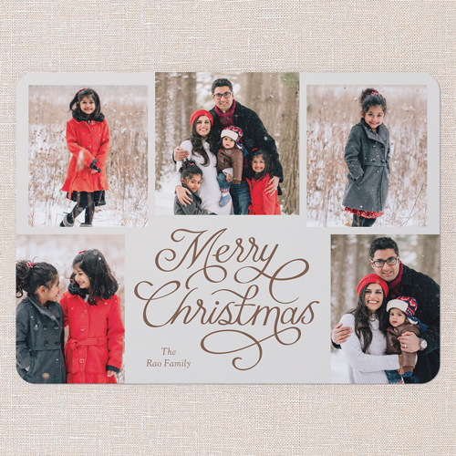 Calligraphic Pen Holiday Card, Brown, 6x8 Flat, Christmas, Signature Smooth Cardstock, Rounded, Clove