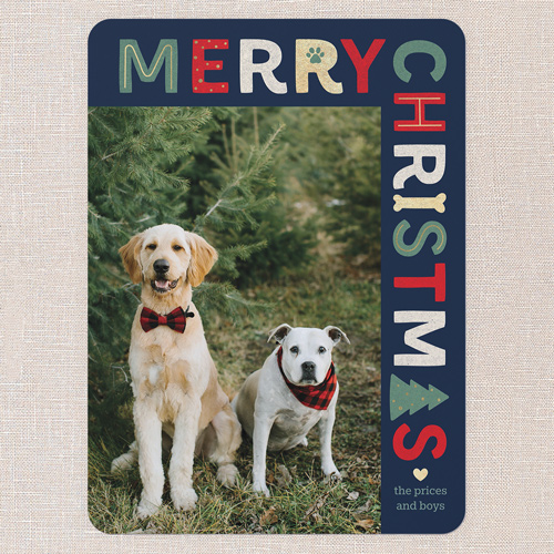 Pet Icon Holiday Card, Blue, 6x8 Flat, Christmas, 100% Recycled Cardstock , Rounded, Nautical