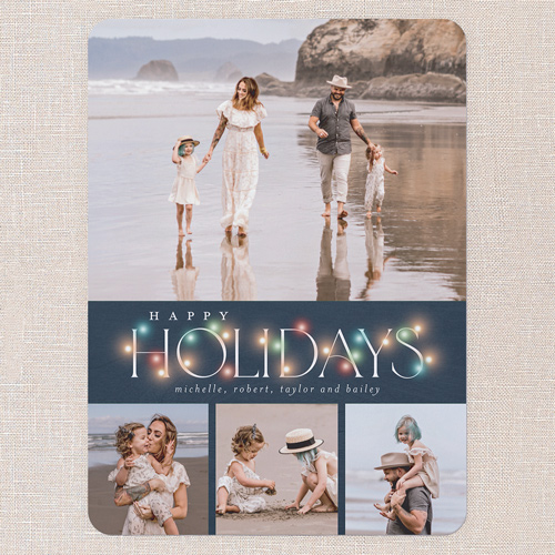 Rustic Bulbs Holiday Card, Blue, 6x8 Flat, Holiday, Pearl Shimmer Cardstock, Rounded, Neptune