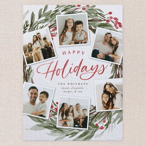 Wreath Photos Holiday Card, Grey, 6x8 Flat, Holiday, Pearl Shimmer Cardstock, Square, Whisper Gray