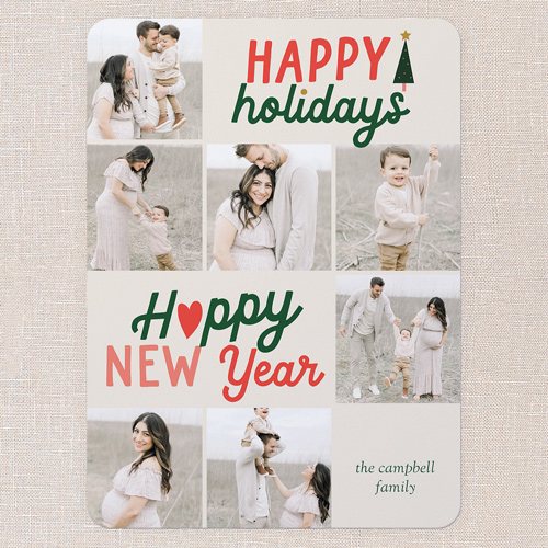 Festive Grid Holiday Card, Beige, 6x8 Flat, Holiday, Signature Smooth Cardstock, Rounded, Cream