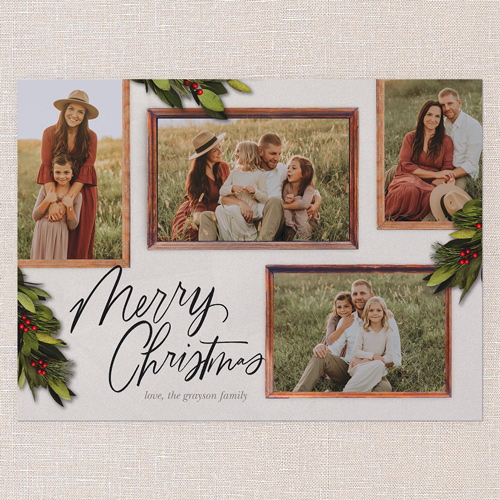 Rustic Berry Frames Holiday Card, White, 6x8 Flat, Christmas, Luxe Double-Thick Cardstock, Square, Almond