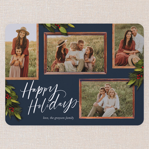 Rustic Berry Frames Holiday Card, Blue, 6x8 Flat, Holiday, Pearl Shimmer Cardstock, Rounded, Indigo