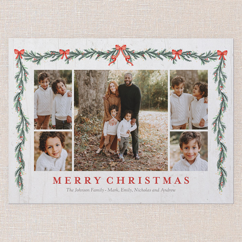 Classic Pine Border Holiday Card, Beige, 6x8 Flat, Christmas, Signature Smooth Cardstock, Square, Adobe Blush