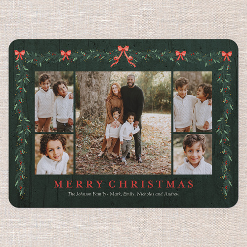 Classic Pine Border Holiday Card, Green, 6x8 Flat, Christmas, Signature Smooth Cardstock, Rounded, Spruce