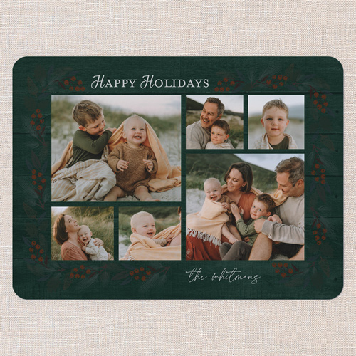 Forest Gathering Holiday Card, Green, 6x8 Flat, Holiday, Pearl Shimmer Cardstock, Rounded, Tree