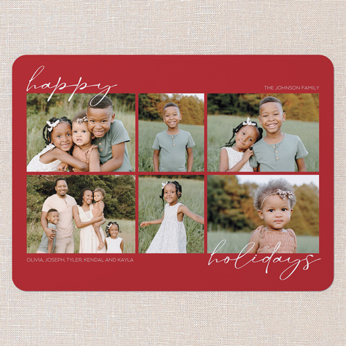 Minimal Greetings Holiday Card, Red, 6x8 Flat, Holiday, Pearl Shimmer Cardstock, Rounded, Apple