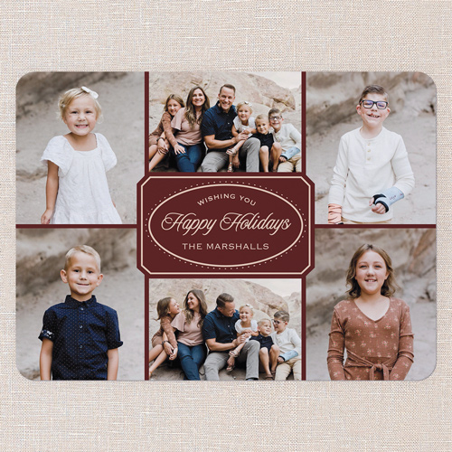 Oval Greeting Holiday Card, Red, 6x8 Flat, Holiday, 100% Recycled Cardstock , Rounded, Velvet