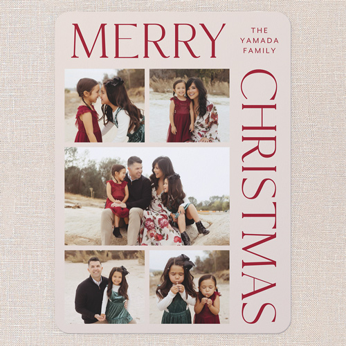 Elegant Grid Holiday Card, Pink, 6x8 Flat, Christmas, Signature Smooth Cardstock, Rounded, Blush