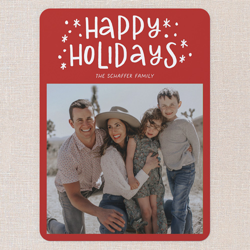 Festive Doodles Holiday Card, Red, 6x8 Flat, Holiday, 100% Recycled Cardstock , Rounded, Radish