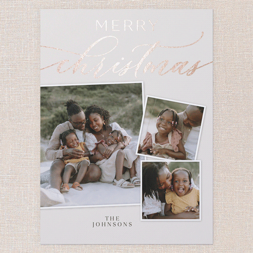 Luxe Scripted Holiday Card, Beige, Rose Gold Foil, 6x8 Flat, Christmas, Signature Smooth Cardstock, Square, Cream