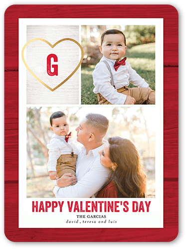 Heart Monogram Valentine's Day Card, Red, 6x8 Flat, Signature Smooth Cardstock, Rounded